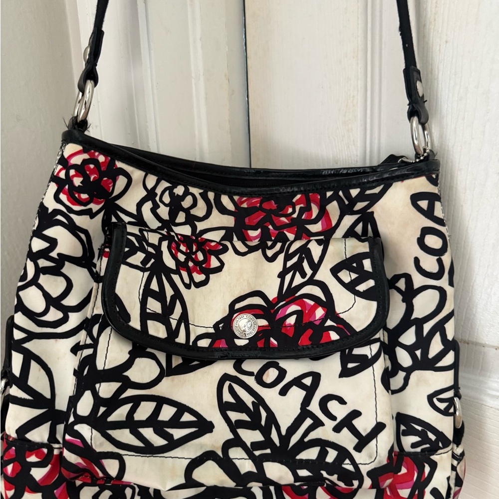 Coach Black and Red Floral Kyra Graffiti Crossbody Bag